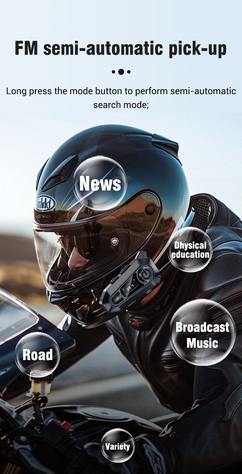 Motorcycle Helmet Bluetooth 5.3 Headset with LCD Intercom