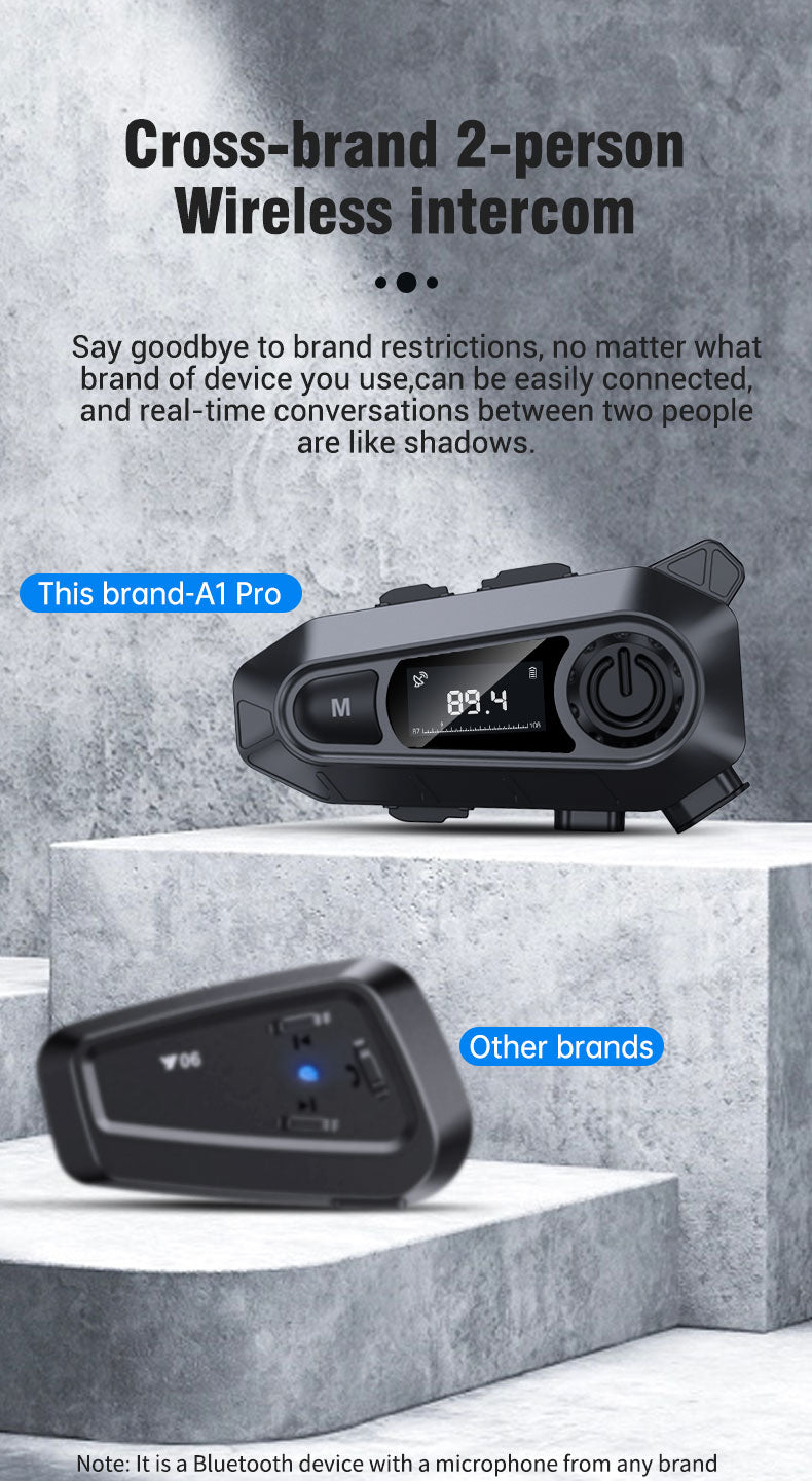 Motorcycle Helmet Bluetooth 5.3 Headset with LCD Intercom