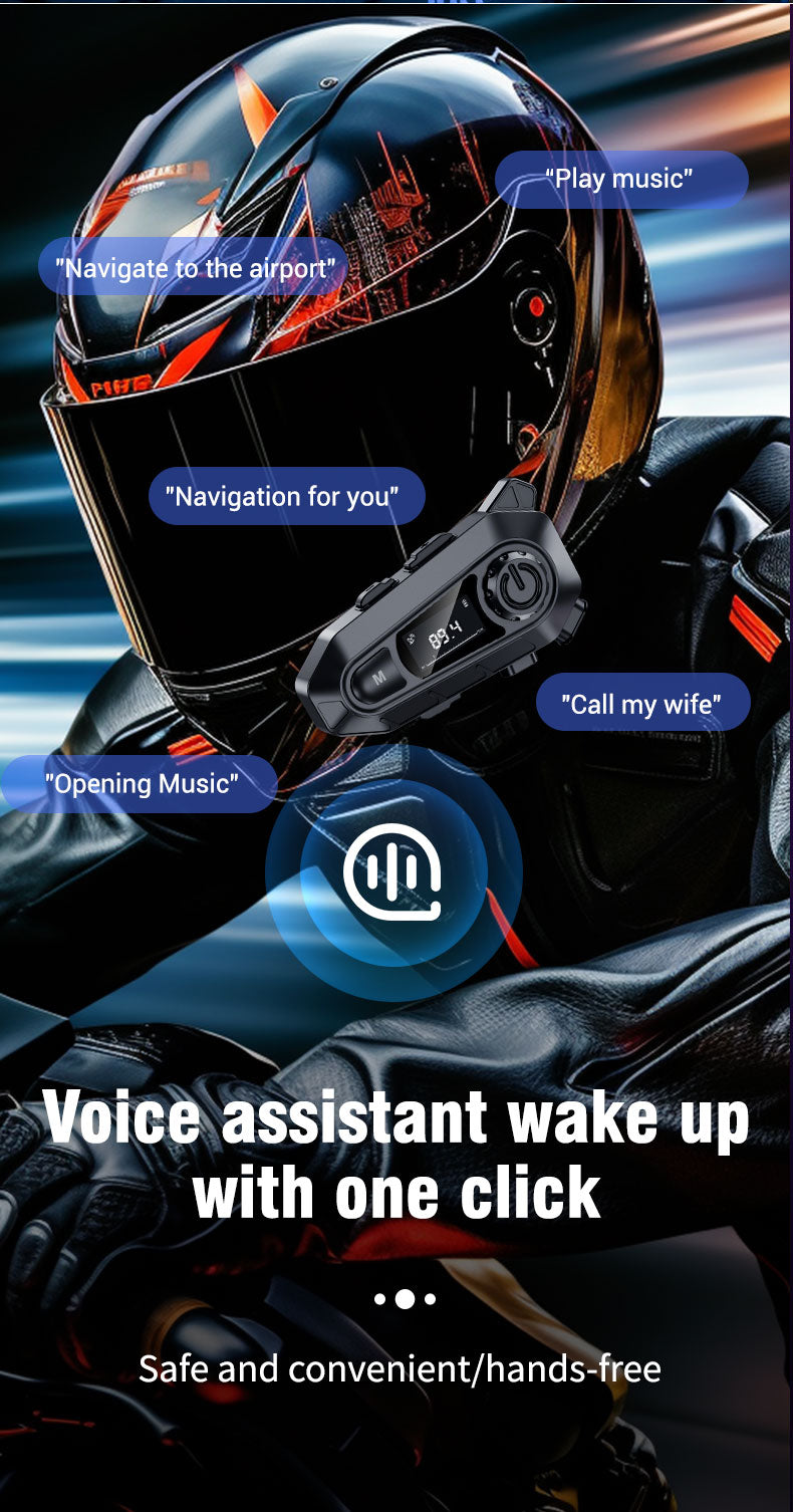 Motorcycle Helmet Bluetooth 5.3 Headset with LCD Intercom - 17