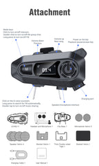 Motorcycle Helmet Bluetooth 5.3 Headset with LCD Intercom