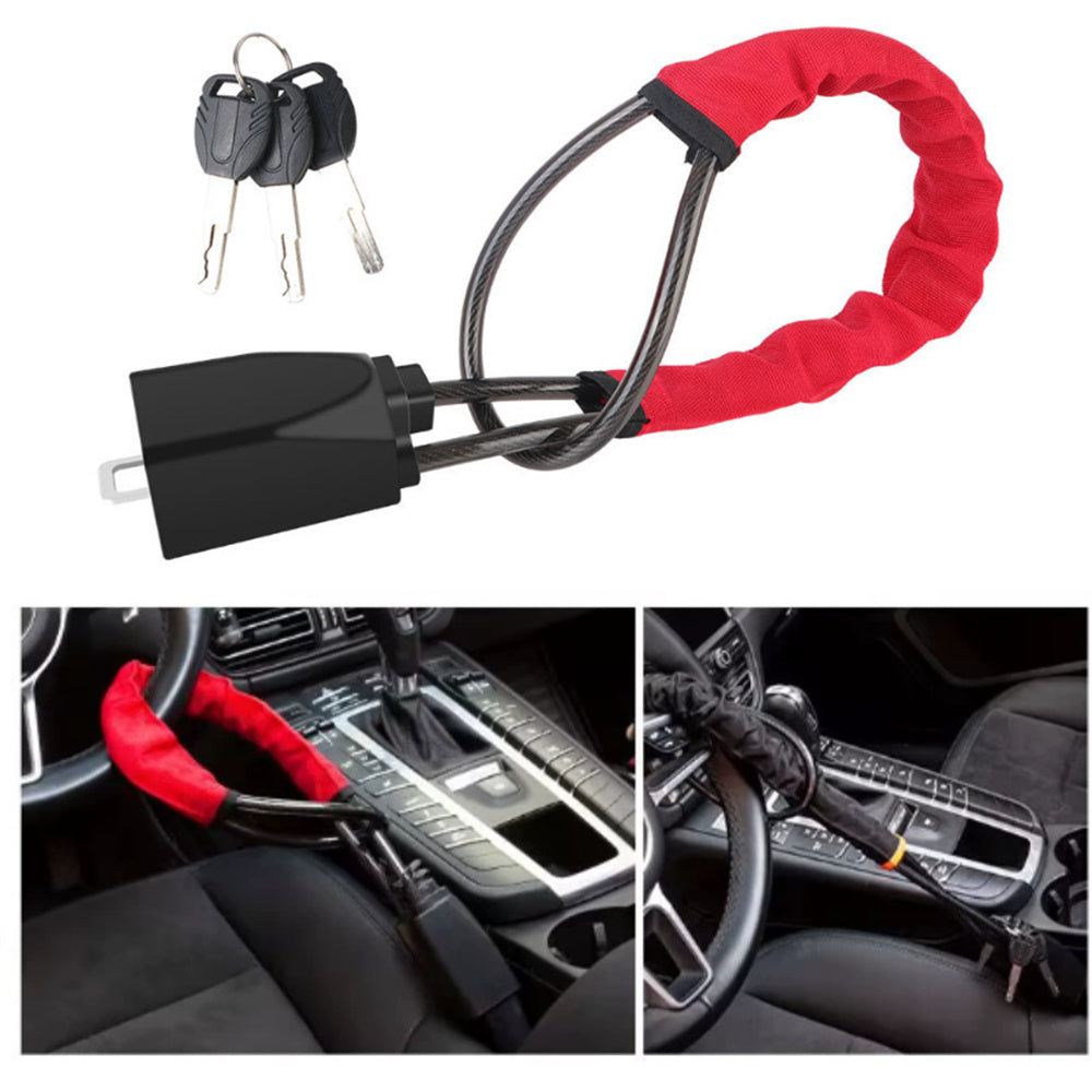 Braided Steel Car Steering Wheel Lock with Seatbelt Buckle