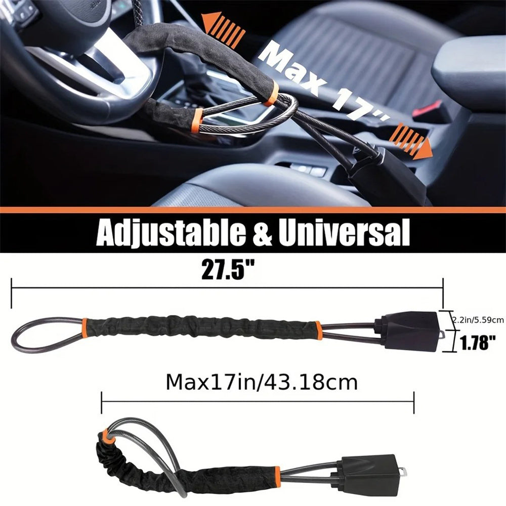 Braided Steel Car Steering Wheel Lock with Seatbelt Buckle