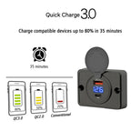 12V 24V Dual USB PD and QC3.0 Fast Charger Socket with LED Voltmeter