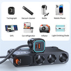 228W 9 Port Car Cigarette Lighter Splitter with Retractable PD Cable