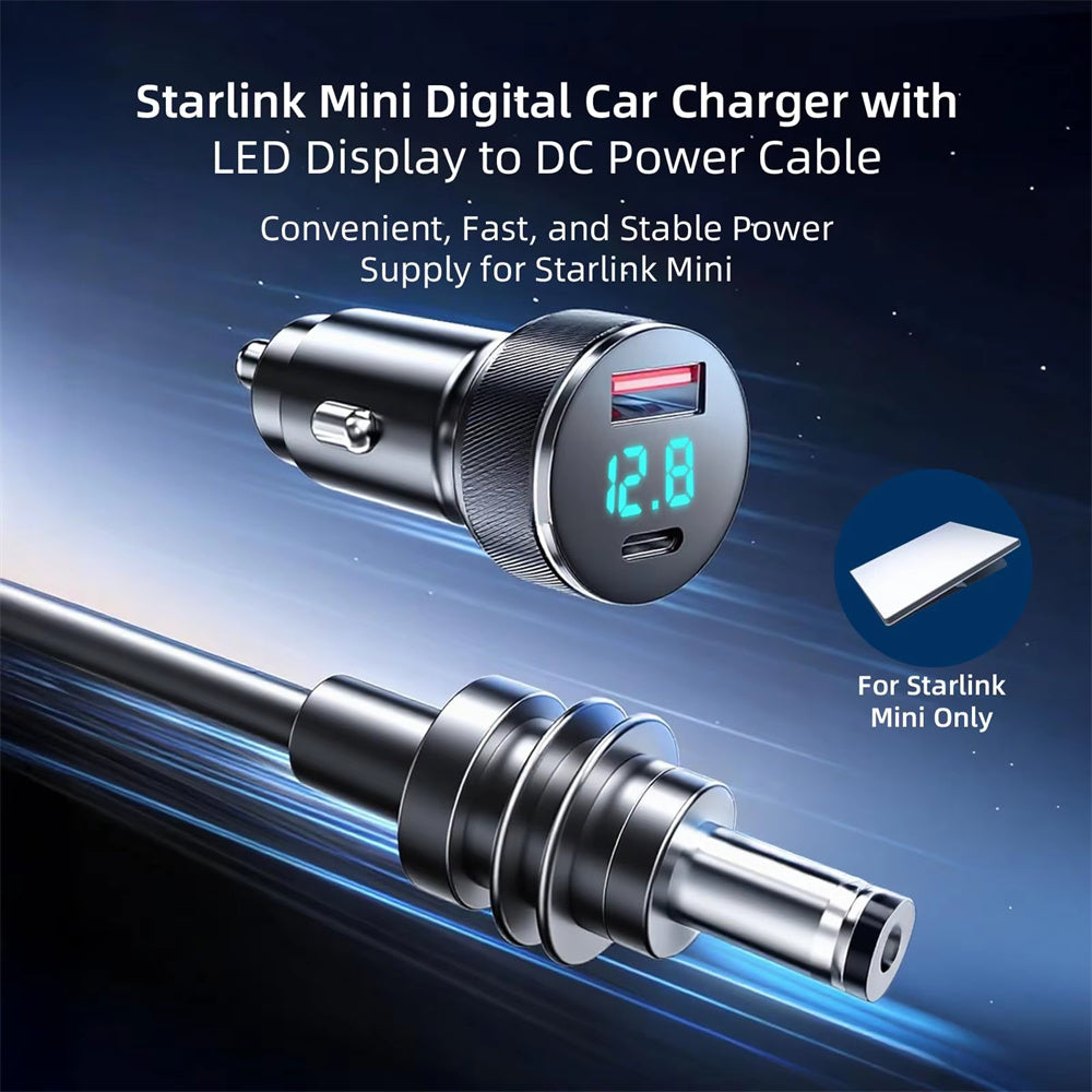163W Car Charger Adapter for Starlink Mini with USB-C and DC Cable