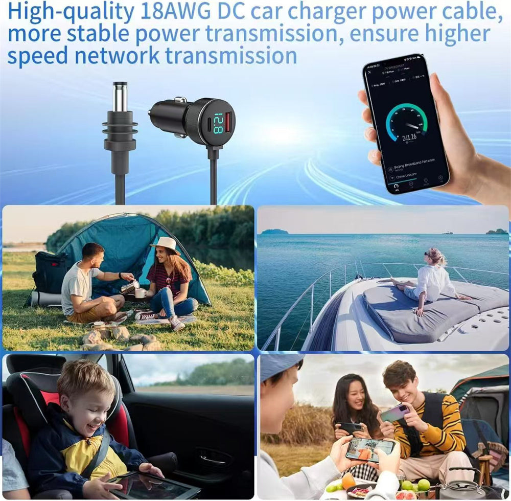 163W Car Charger Adapter for Starlink Mini with USB-C and DC Cable