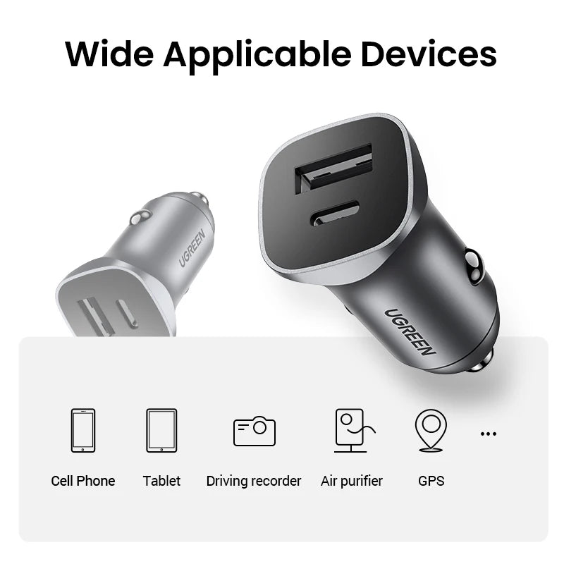 Dual Port 30W Fast Car Charger with USB-C and USB-A