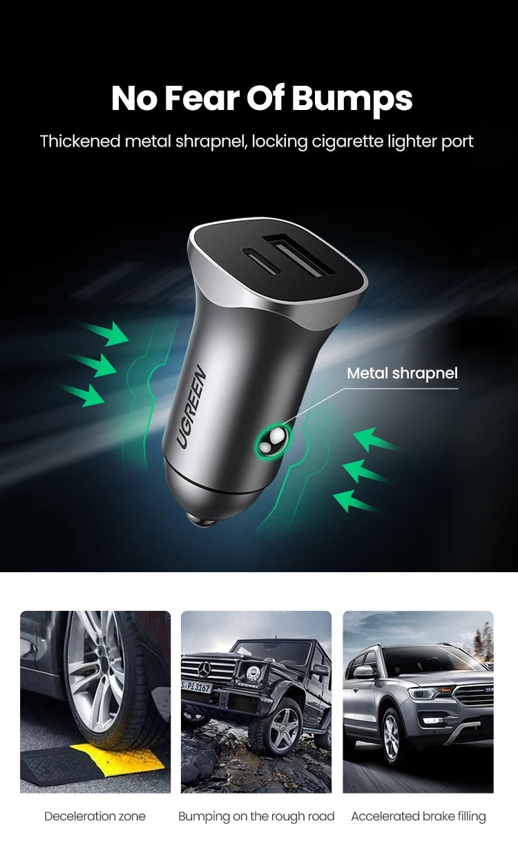 Dual Port 30W Fast Car Charger with USB-C and USB-A