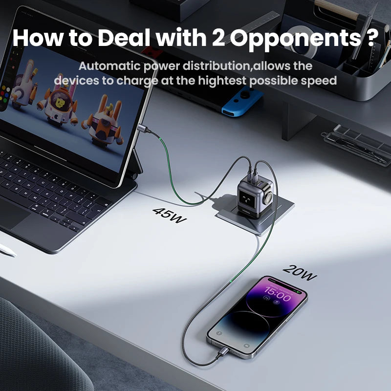 65W GaN USB-C Robot Fast Charger for Laptops and Smartphones - 3