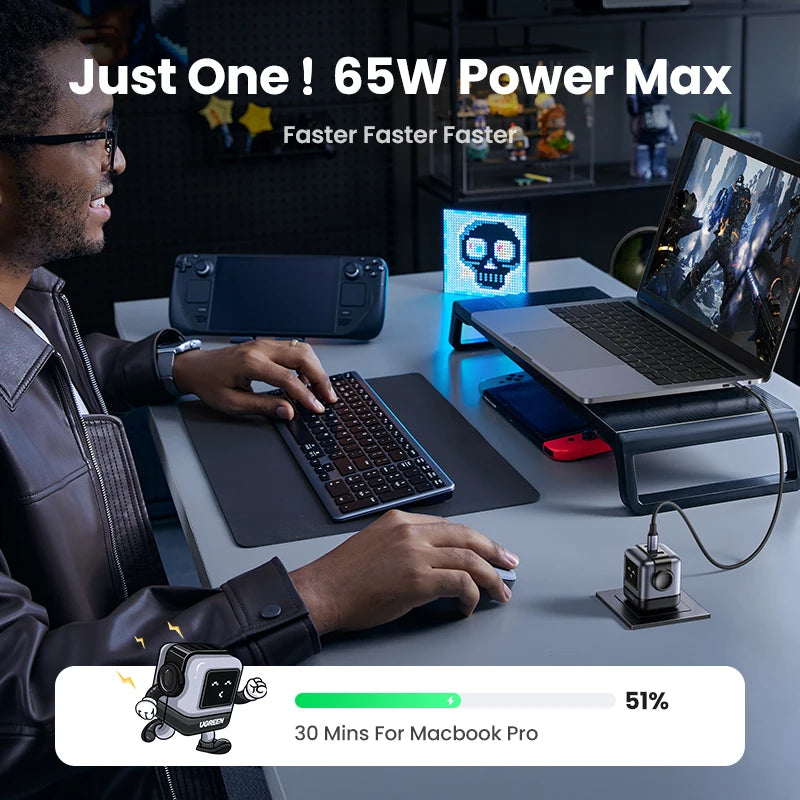 65W GaN USB-C Robot Fast Charger for Laptops and Smartphones - 2