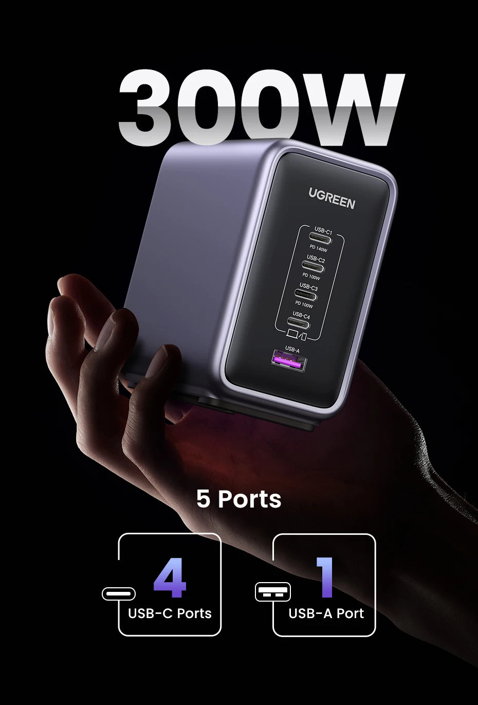 300W GaN Desktop Charging Station for Laptops and Smartphones - 10