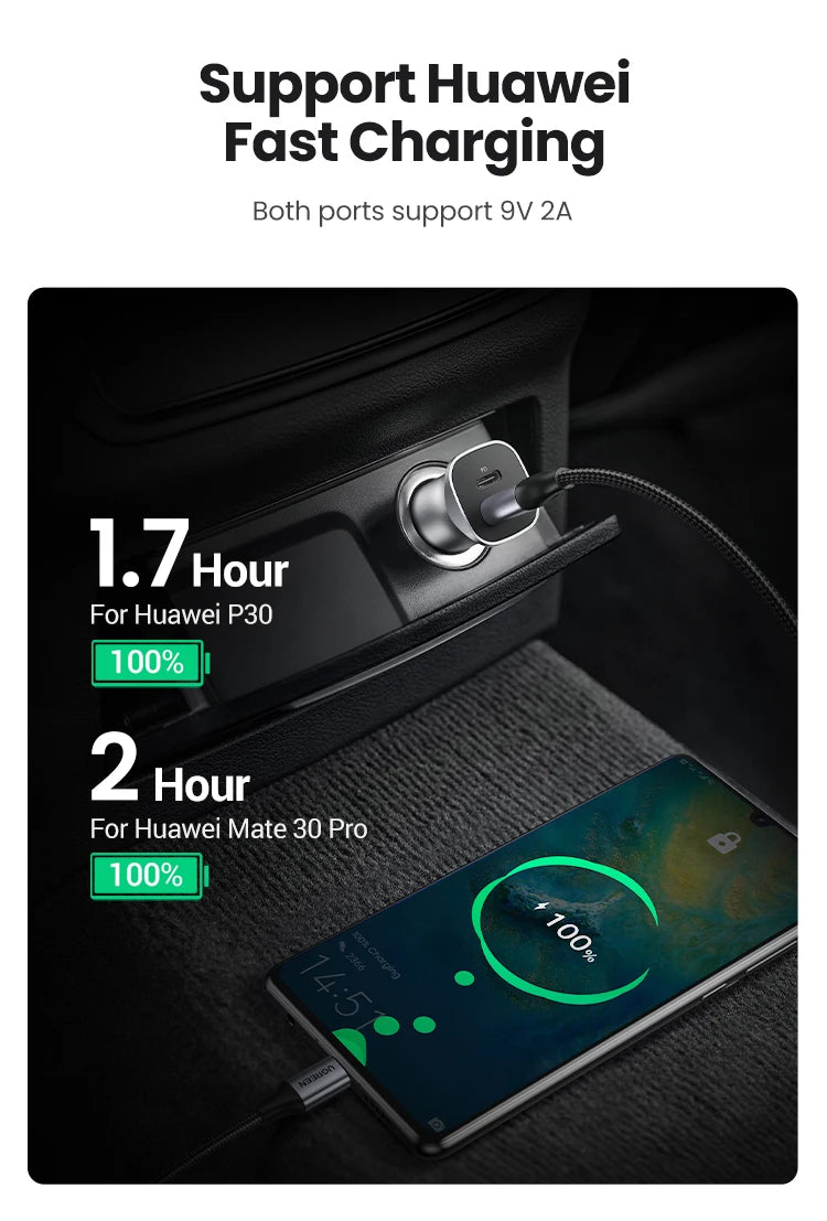 Dual Port 30W Fast Car Charger with USB-C and USB-A