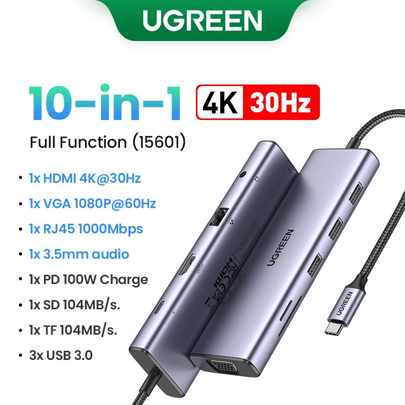 10-in-1 USB-C Docking Station with 4K HDMI, VGA, and 100W PD - 7
