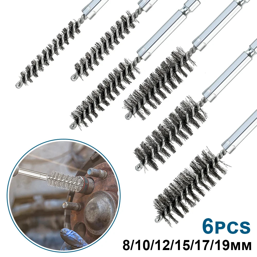 Stainless Steel Bore Cleaning Brush Set with 1/4" Hex Shank - 1