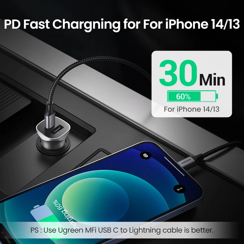 Dual Port 30W Fast Car Charger with USB-C and USB-A - 3