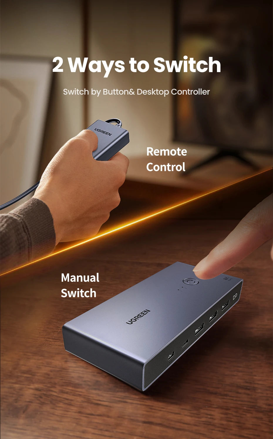 8K 60Hz DisplayPort 1.4 KVM Switch for Dual Computers - 13