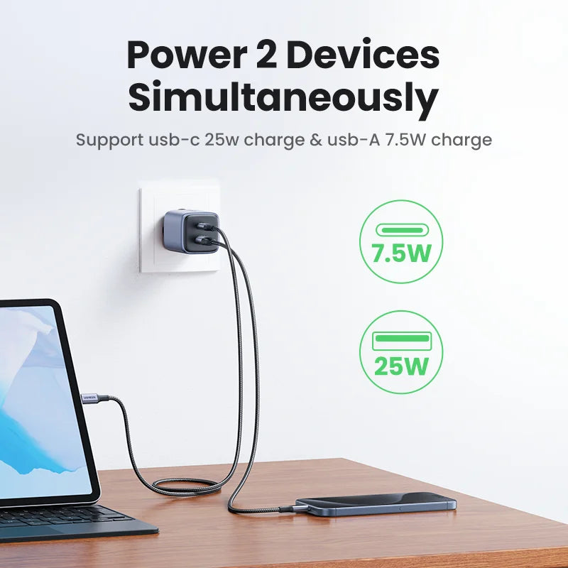 35W Dual Port GaN Fast Wall Charger for iPhone and Android - 3