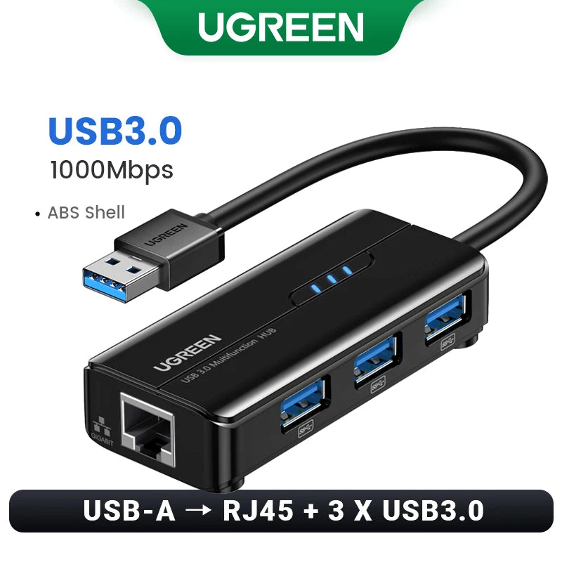 USB 3.0 to Gigabit Ethernet Adapter with 3-Port USB Hub - 27