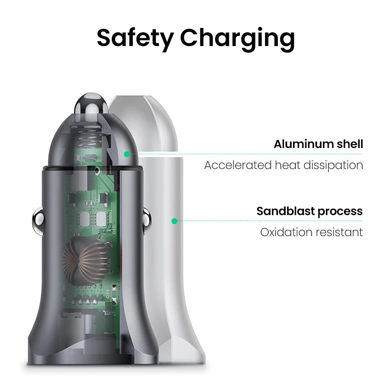 Dual Port 30W Fast Car Charger with USB-C and USB-A
