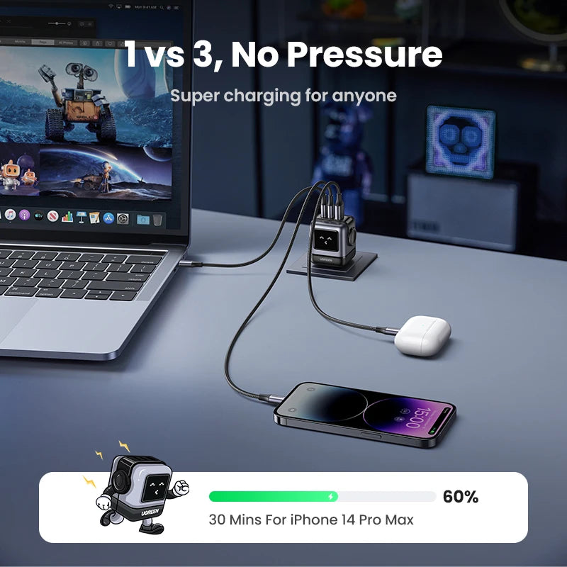 65W GaN USB-C Robot Fast Charger for Laptops and Smartphones