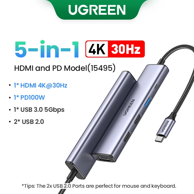 5-in-1 USB-C to 4K HDMI Hub with 100W Power Delivery