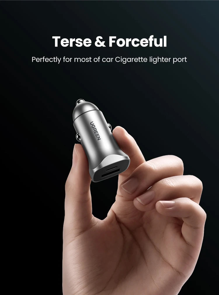Dual Port 30W Fast Car Charger with USB-C and USB-A - 16