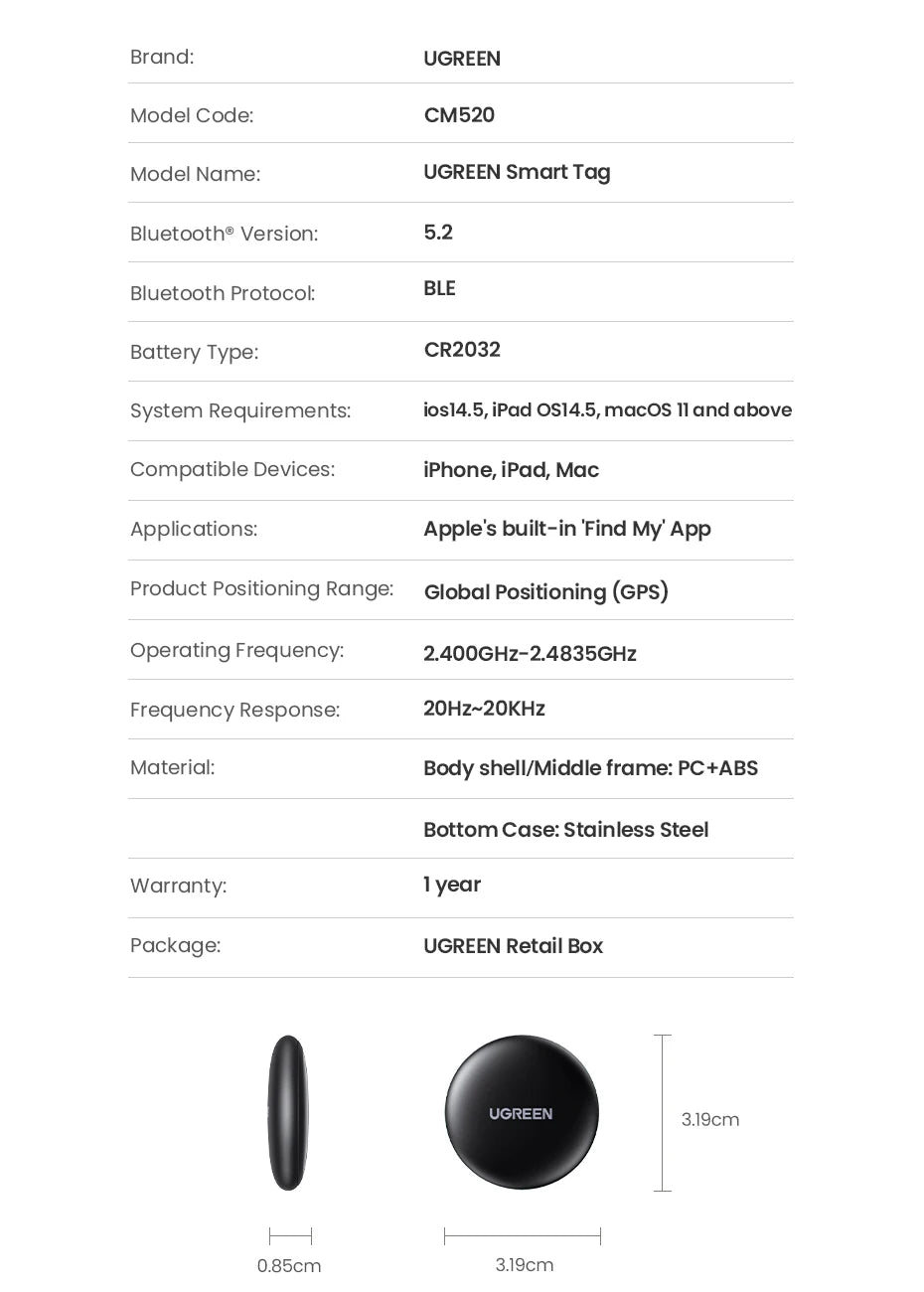 Smart Bluetooth GPS Tracker for Apple Find My Network