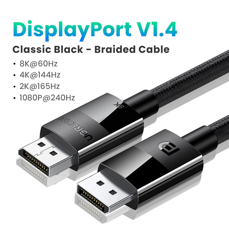 16K 8K DisplayPort 2.1 Cable for Gaming Monitors and PCs
