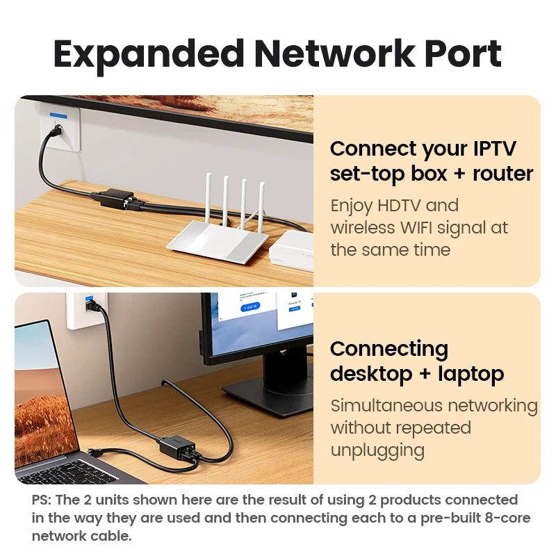 RJ45 Ethernet Splitter 1 to 2 Network Cable Adapter
