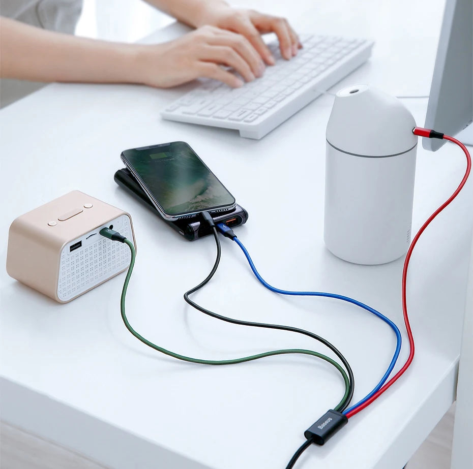 Multi-Port USB Fast Charging Cable for iPhone Android and Type-C