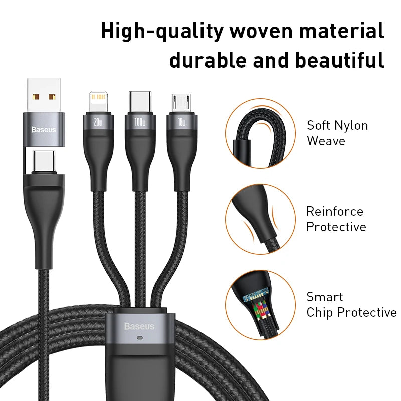 3-in-1 Fast Charging USB Cable with 100W PD Power Delivery