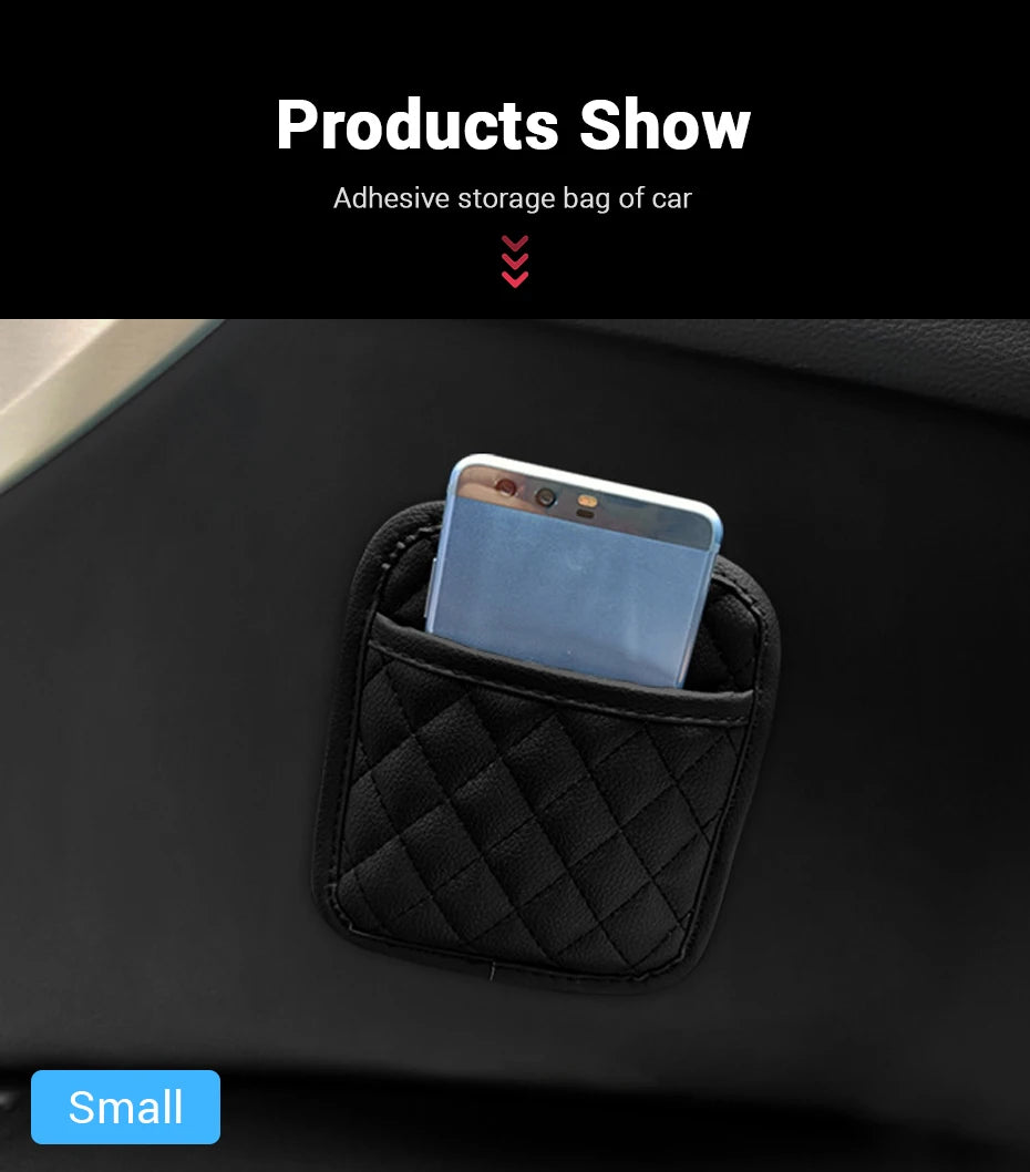 Adhesive PU Leather Car Storage Pocket Organizer for Phone and Keys