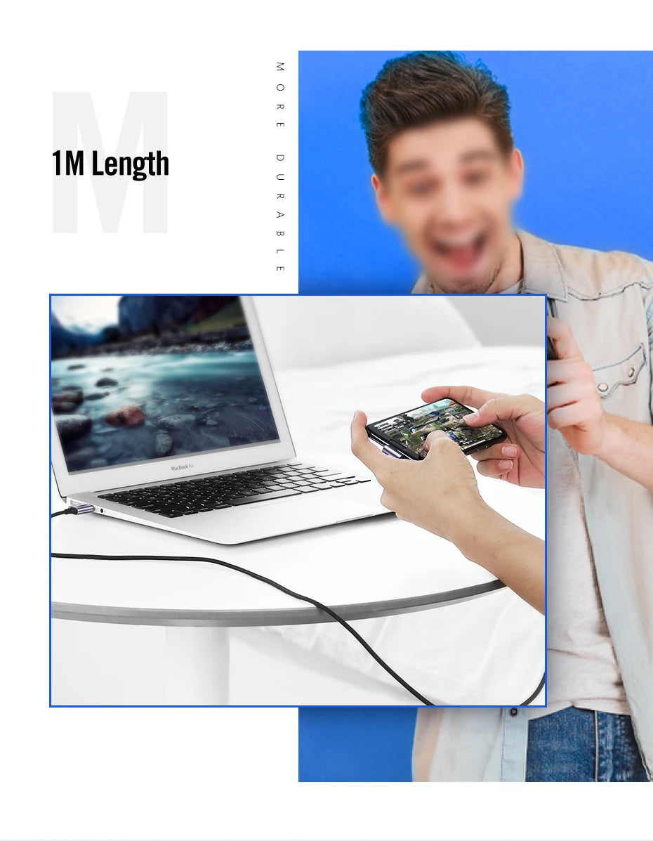 90 Degree Right-Angle USB-C Fast Charging Data Cable - 18