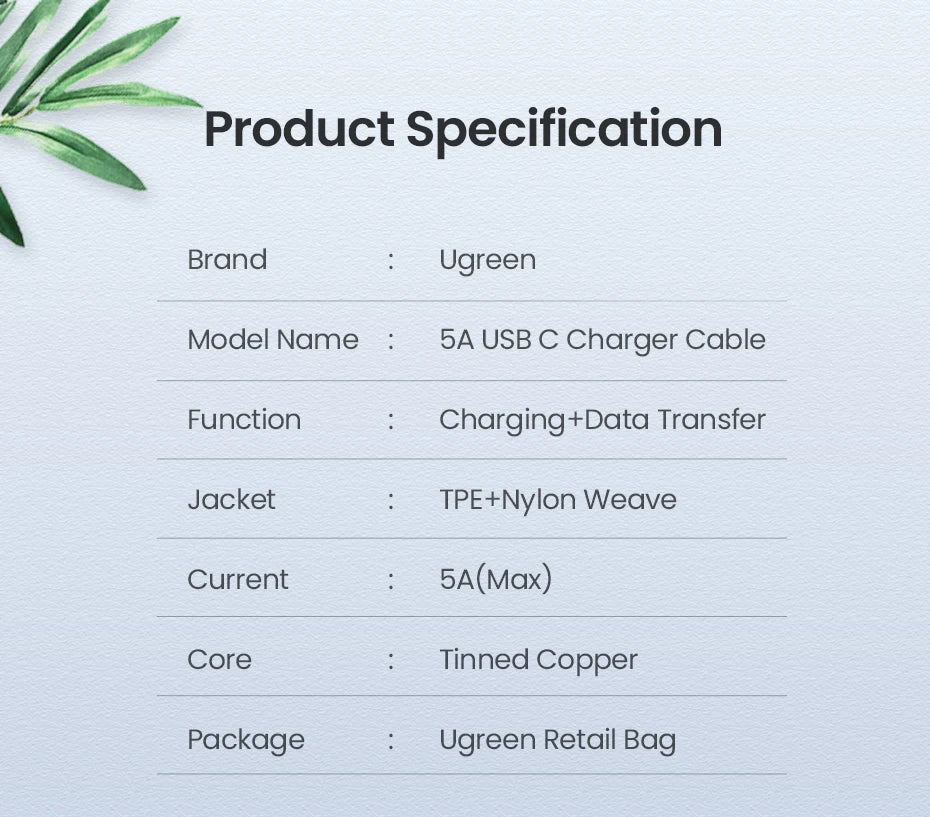 100W USB-C to USB-C Fast Charging Power Delivery Cable