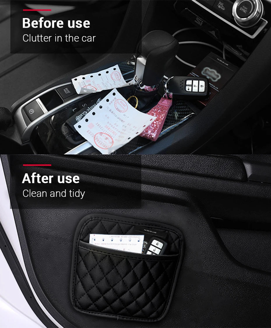 Adhesive PU Leather Car Storage Pocket Organizer for Phone and Cards