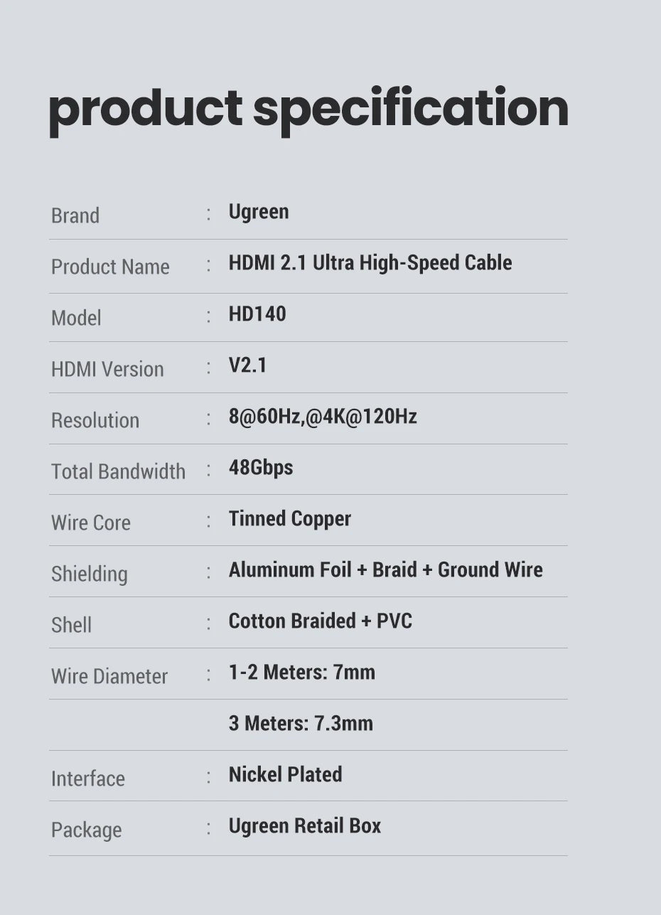 HDMI 2.1 Ultra High-Speed 8K Cable for Gaming and Home Theater