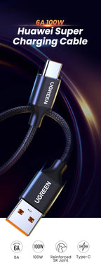 100W 6A Fast Charging Cable for Huawei and Honor Smartphones