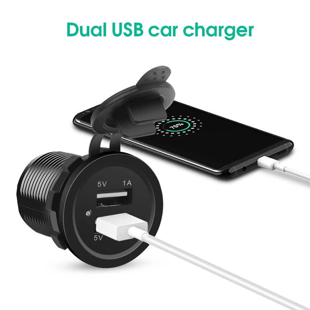 3.1A Dual USB Port Car Charger Socket for 12V 24V Vehicles