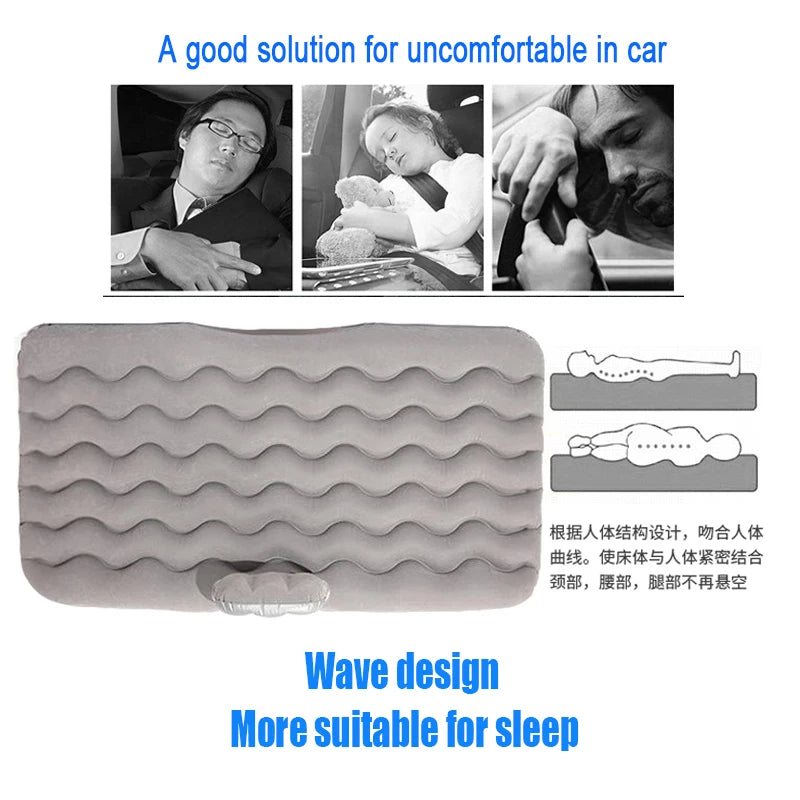 Inflatable Car Back Seat Mattress Bed with Pillows and Storage Bag