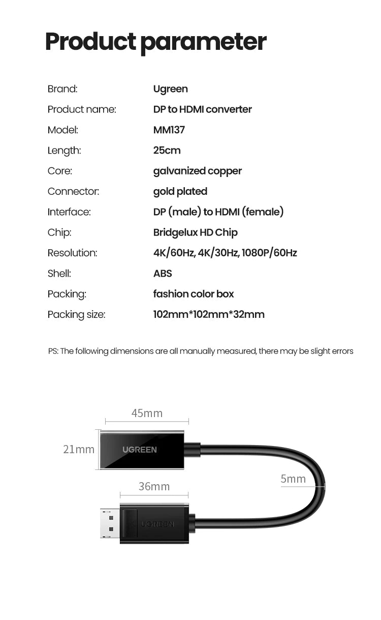 4K DisplayPort to HDMI Adapter for Laptops and Monitors