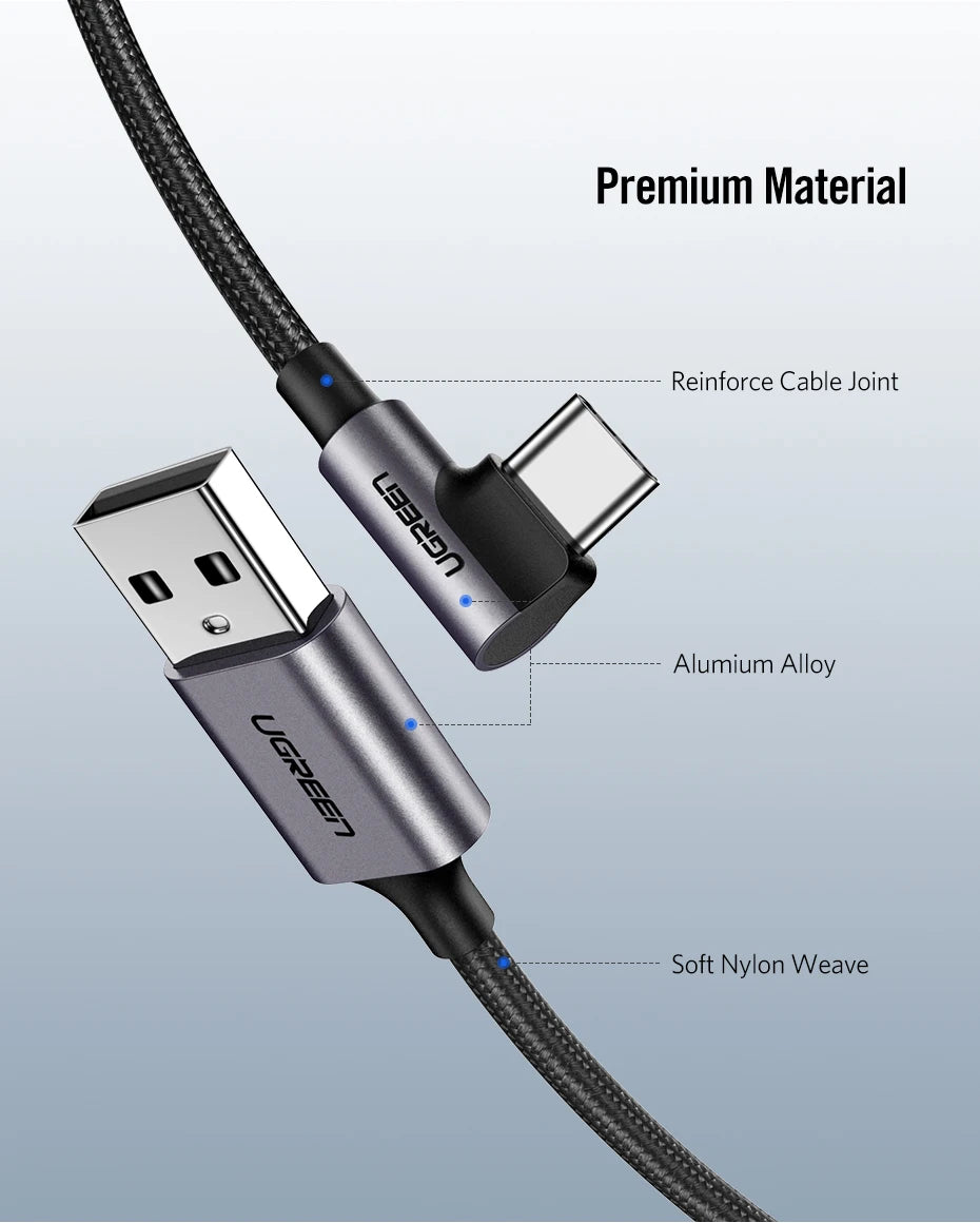 90 Degree Right-Angle USB-C Fast Charging Data Cable - 17