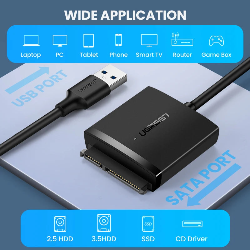 USB 3.0 to SATA Adapter for 2.5 and 3.5 Inch HDD SSD