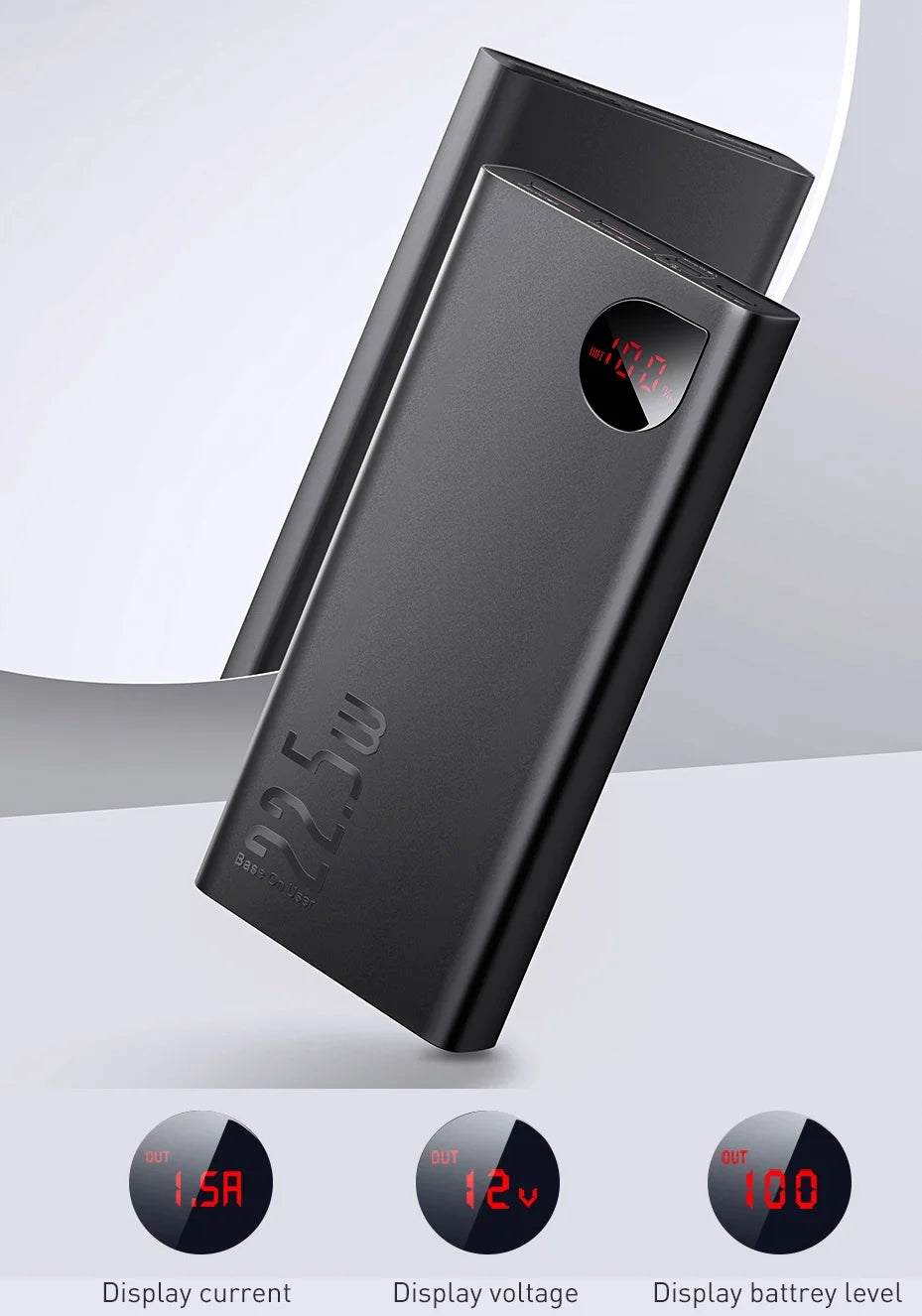 22.5W Fast Charging Portable Power Bank with LED Digital Display