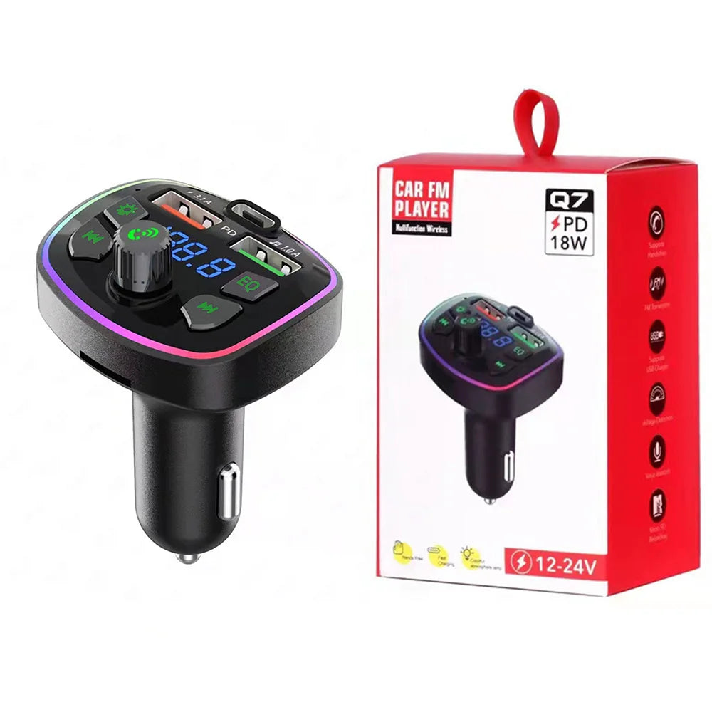 Bluetooth 5.0 FM Transmitter Car Charger PD 18W USB Dual Port Adapter