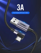 90 Degree Right-Angle USB-C Fast Charging Data Cable