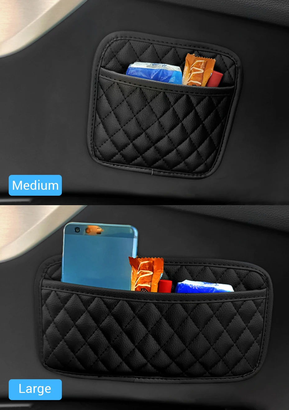 Adhesive PU Leather Car Storage Pocket Organizer for Phone and Cards