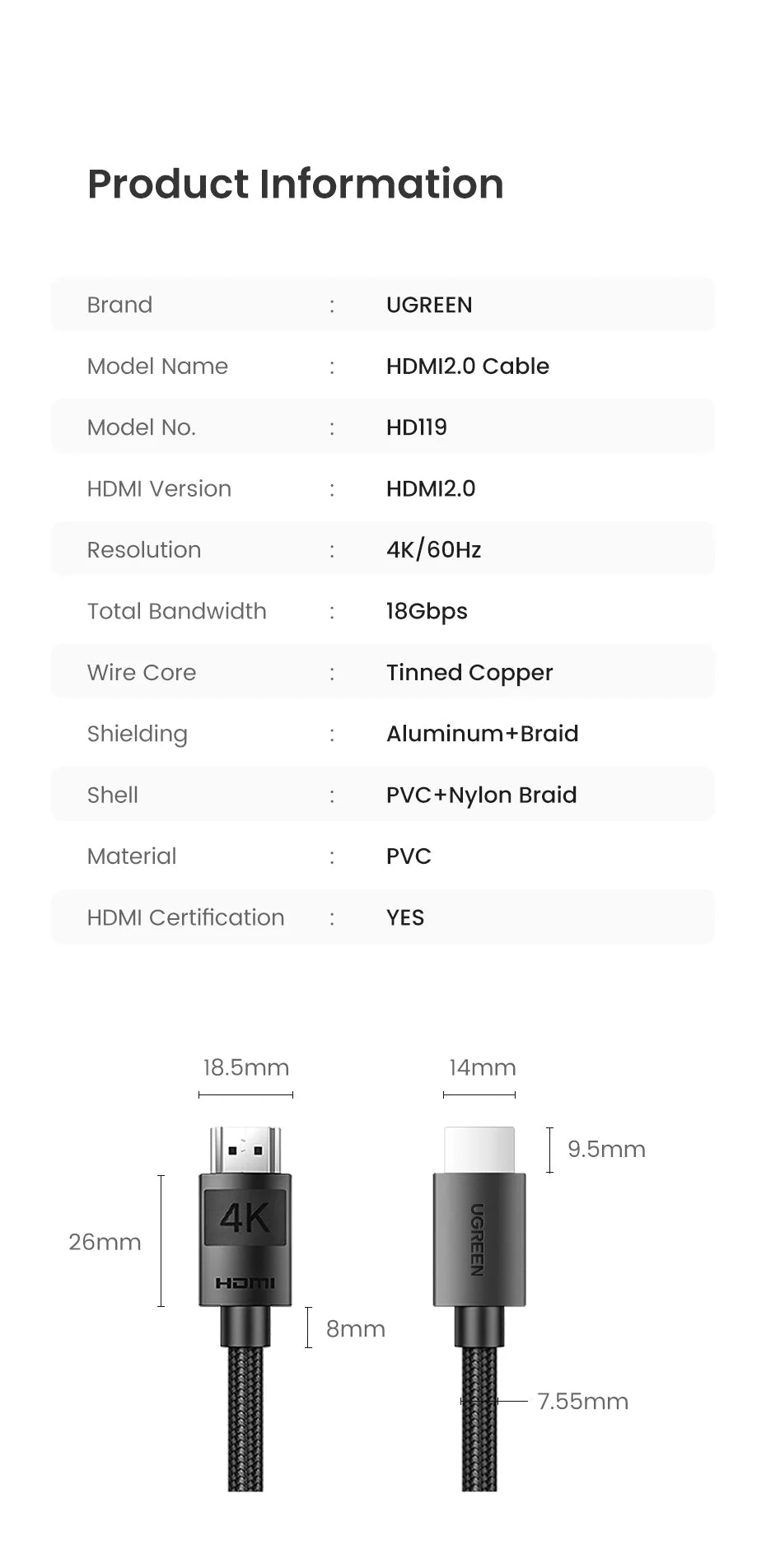4K 60Hz HDMI 2.0 Braided Video Cable - 16