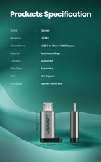 Micro USB Male to Type-C Female Charging and Data Adapter