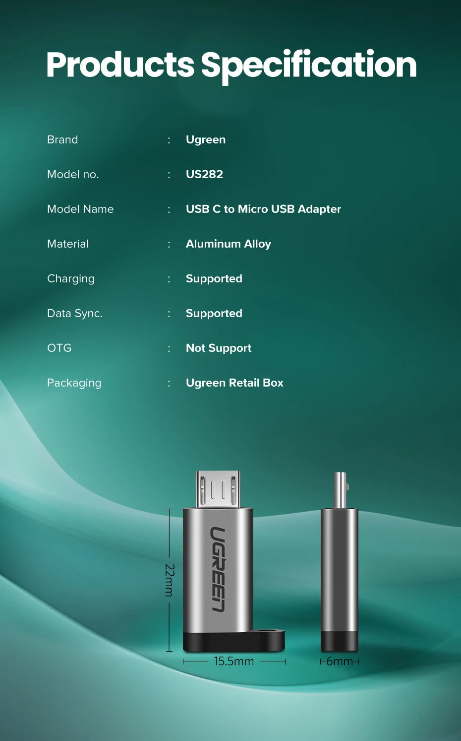 Micro USB Male to Type-C Female Charging and Data Adapter