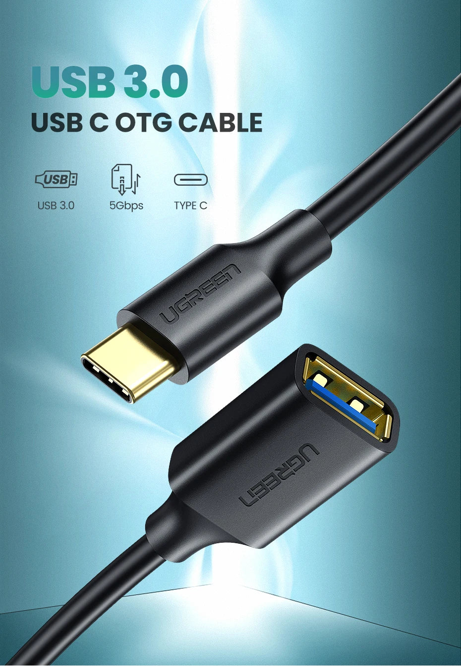 USB-C to USB 3.0 OTG Adapter Cable for Smartphones and Tablets - 7